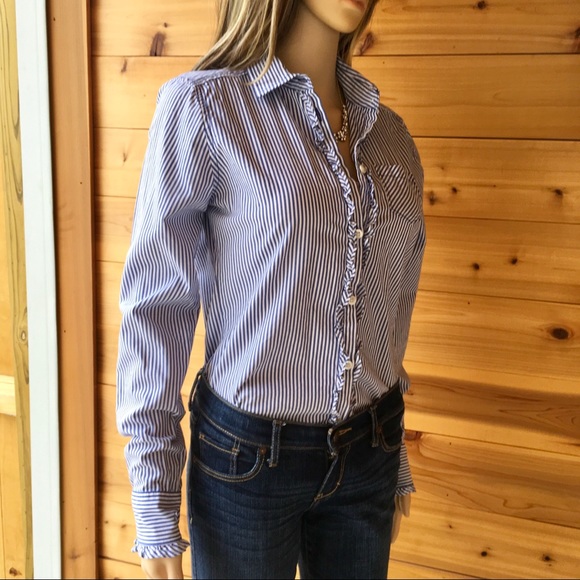 NWOT  SHIRTTAIL HEM PINSTRIPE BLOUSE - Picture 3 of 7